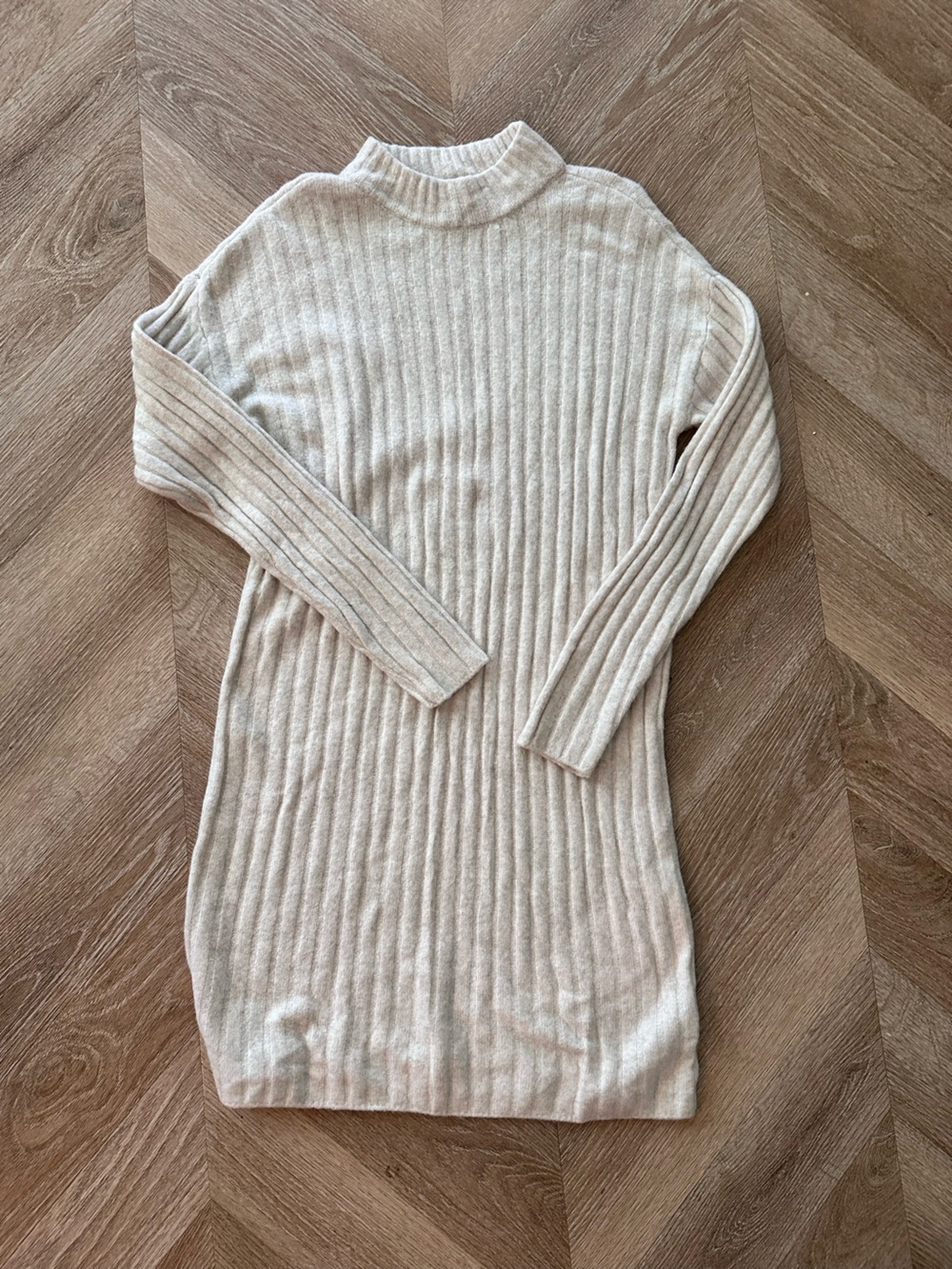 Hilary Radley Cream Ribbed Turtleneck Sweater Dress